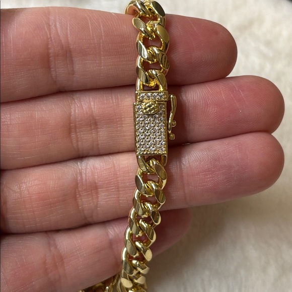 NEW 55g AAA CZ Cuban Chain 18k Yellow Gold Filled Necklace - Picture 3 of 5